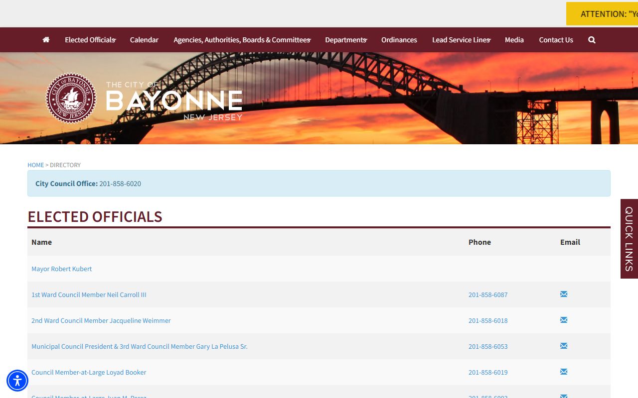 Bayonne city directory for locating marriage license office contacts