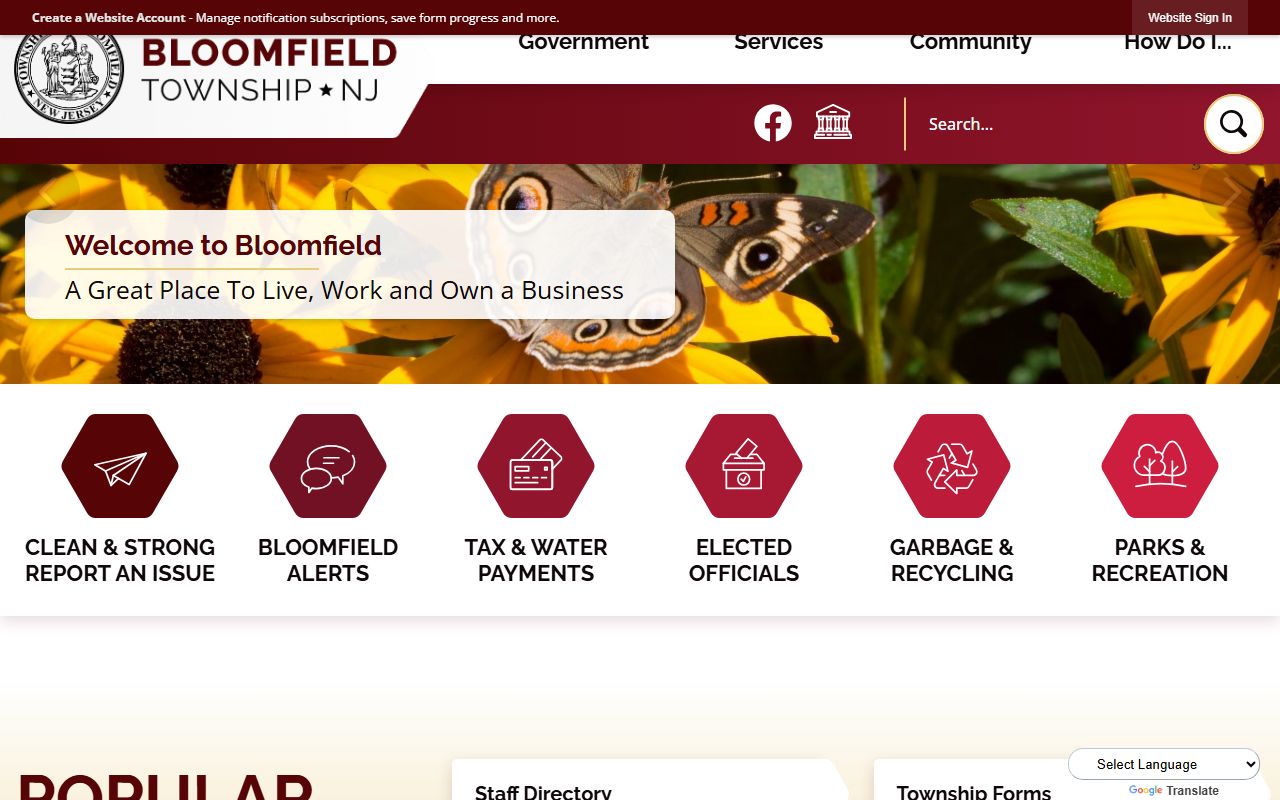 Bloomfield Township official website with clerk office information for marriage license applicants