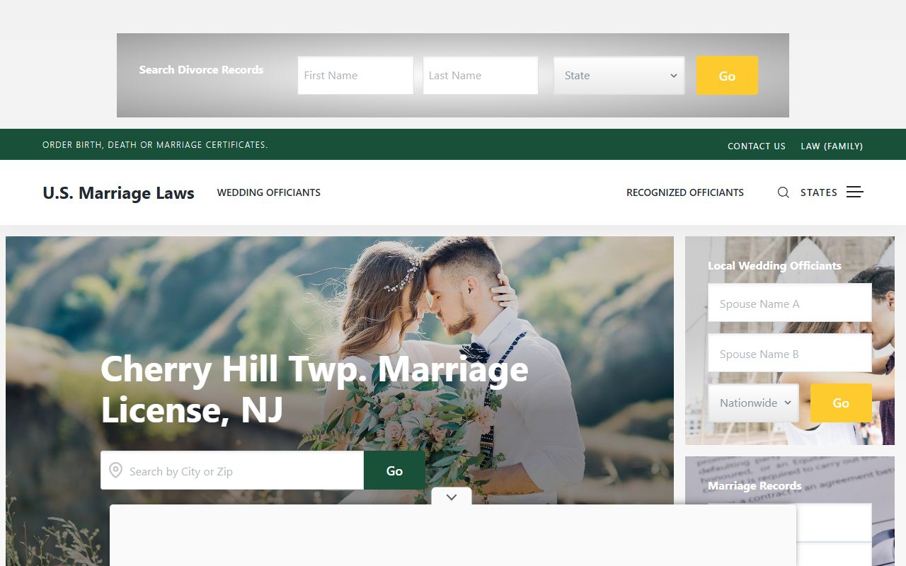 Cherry Hill Township marriage license requirements and information