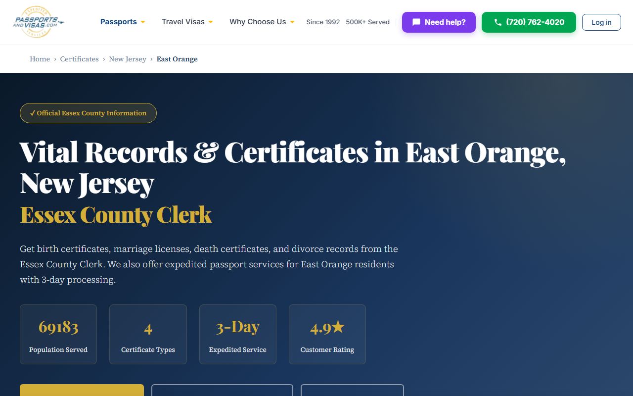 East Orange vital records office for marriage certificate requests