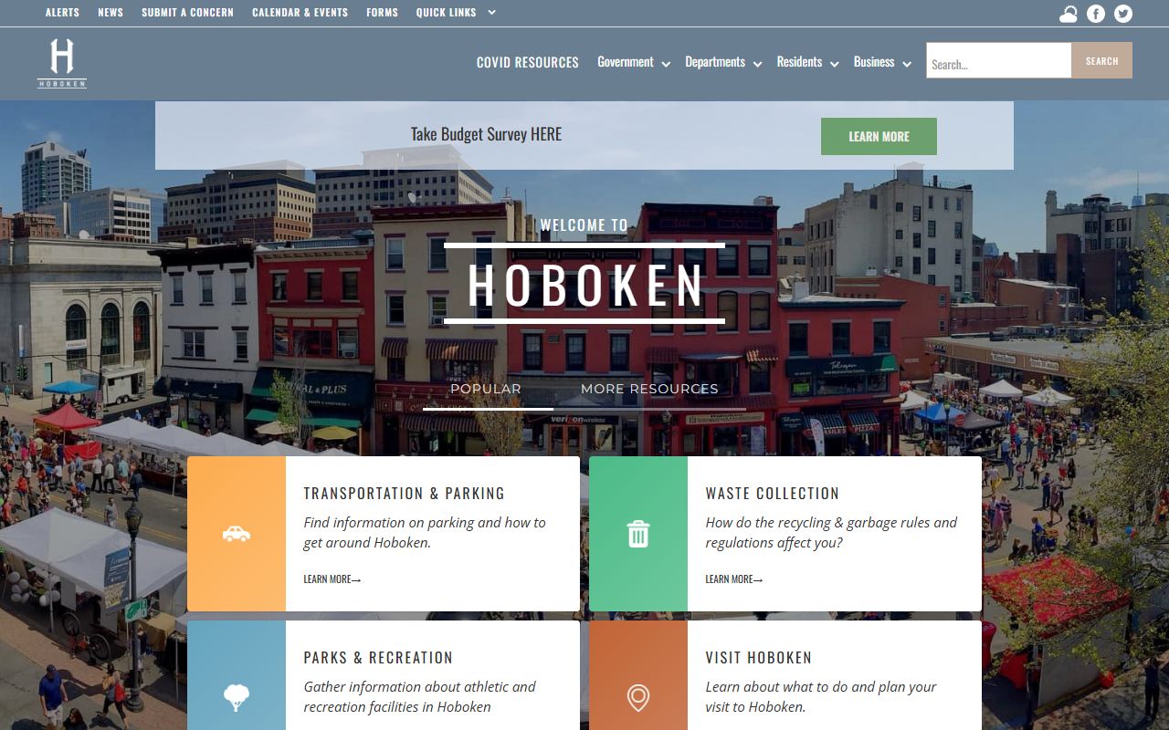 City of Hoboken official website with department links and city services