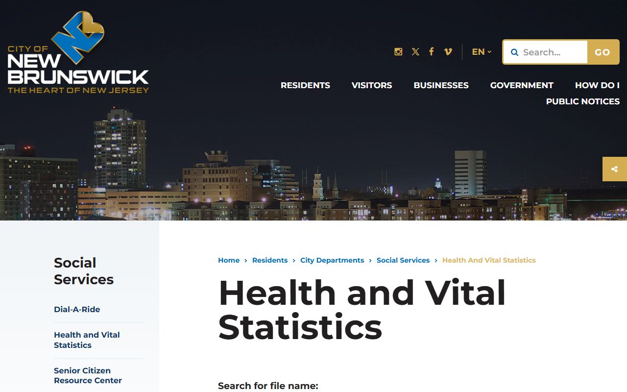 New Brunswick Health and Vital Statistics Department page