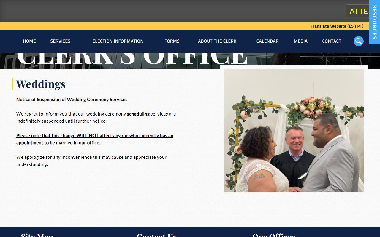 Essex County Clerk civil services page for Newark area residents