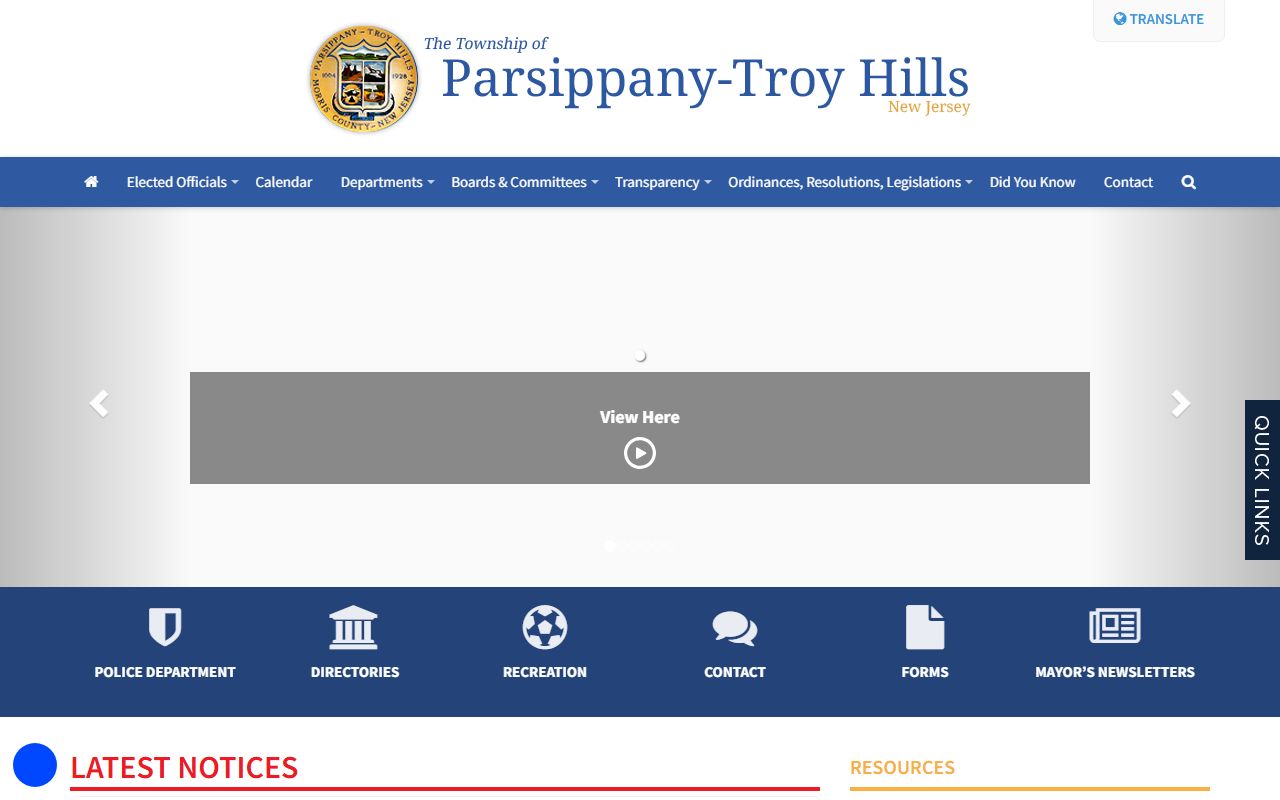 Parsippany-Troy Hills Township official website homepage