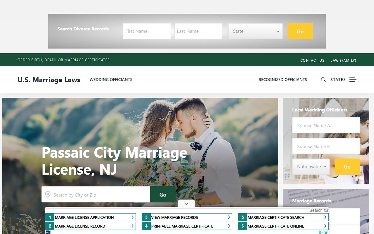 Passaic city marriage license information and requirements