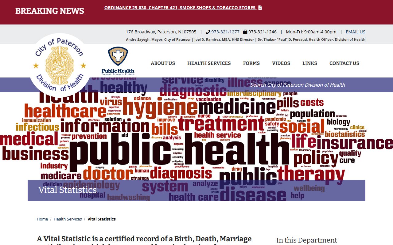Paterson Division of Health vital statistics office information