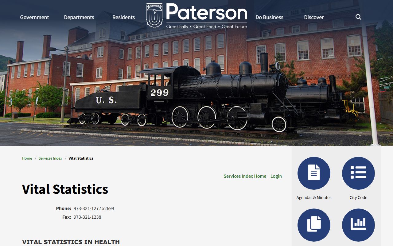 Paterson vital statistics services page for marriage license applications
