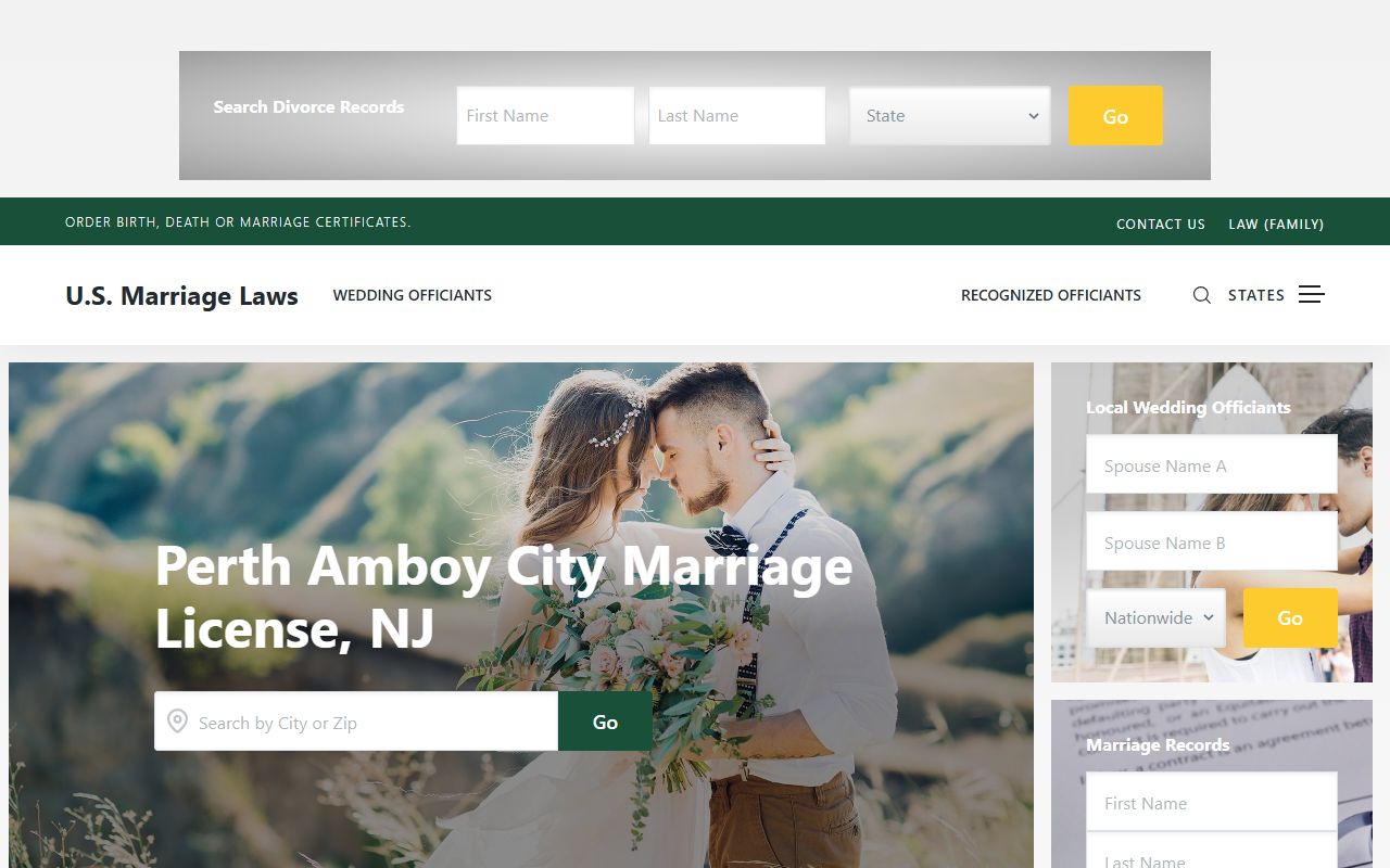 Perth Amboy marriage license information and resources