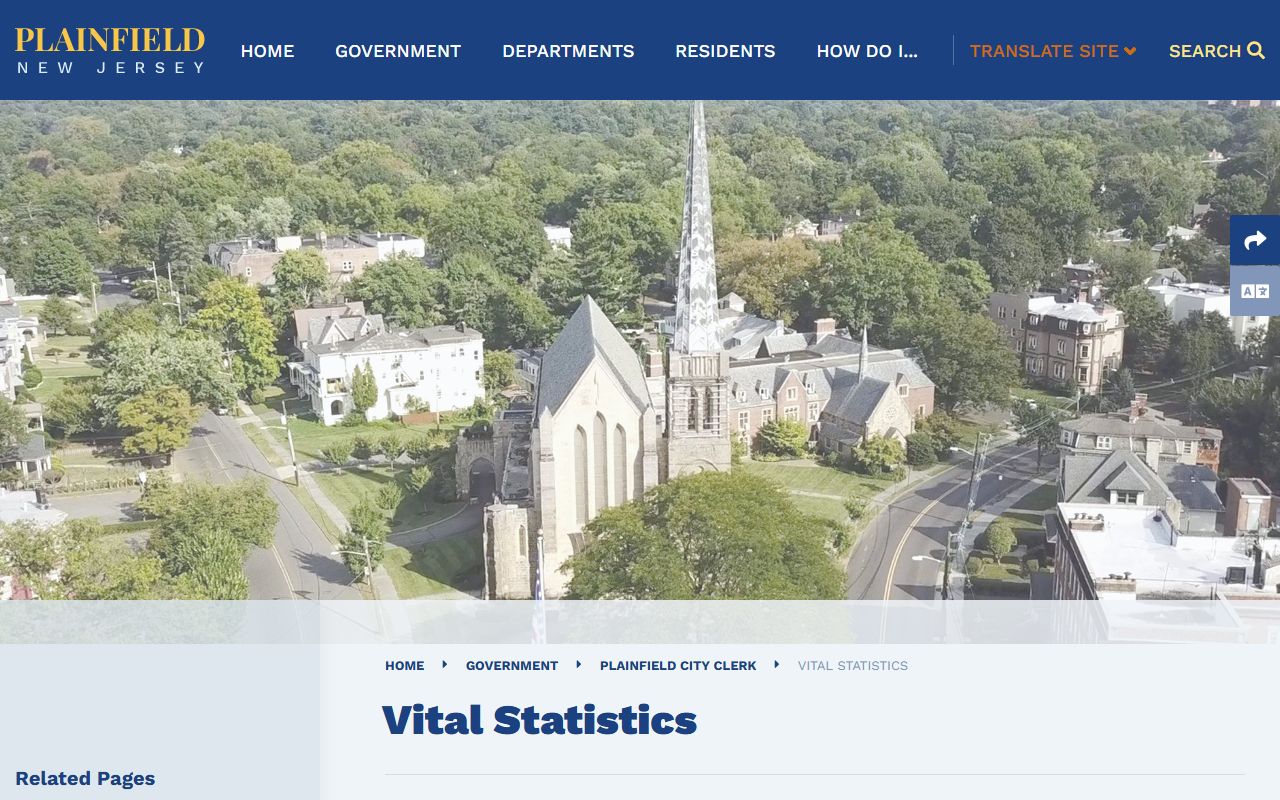 Plainfield City Vital Statistics office information page
