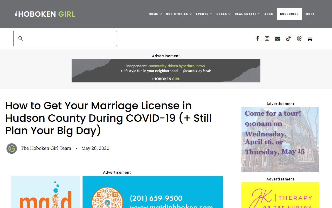 Hudson County marriage license information for Union City residents