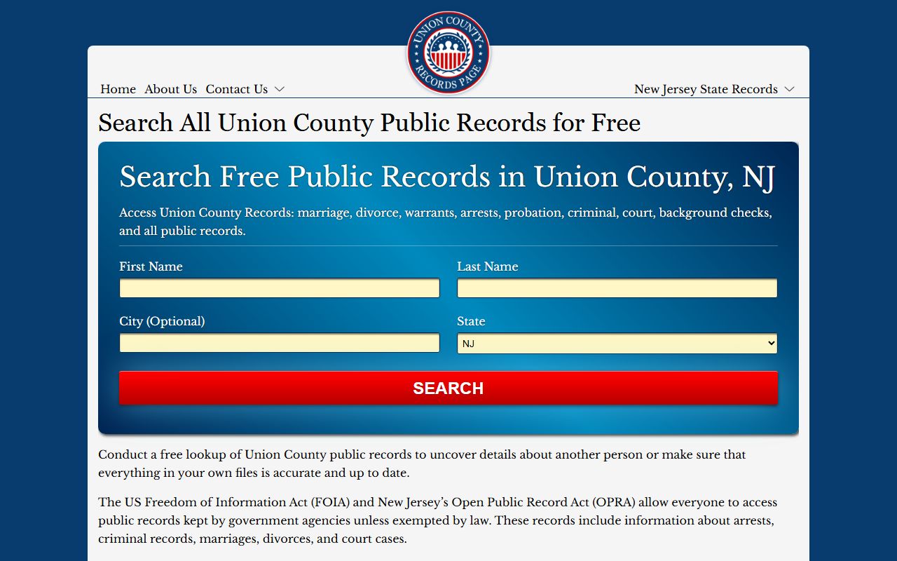 Union County public records page with vital records access information