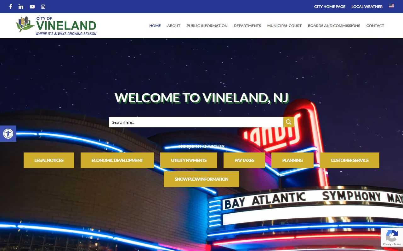 City of Vineland official website with department links and services