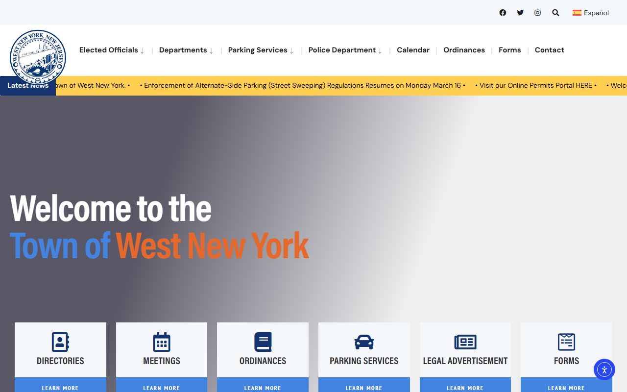 Town of West New York website with department information for marriage license applicants