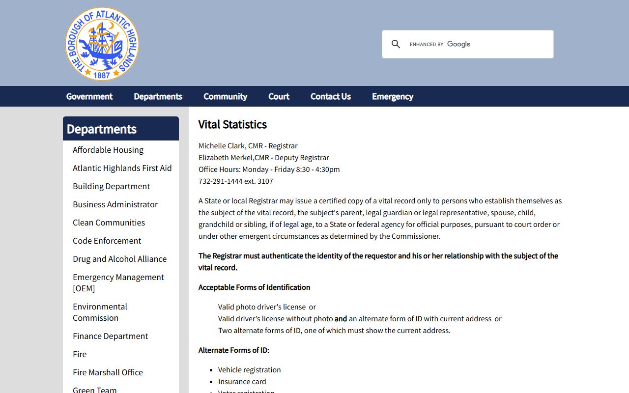 Absecon City Vital Statistics page for Atlantic County marriage license information