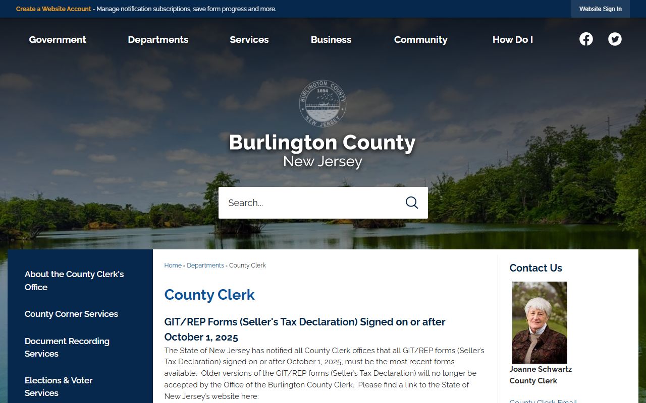 Burlington County Clerk official website for Burlington County marriage license services