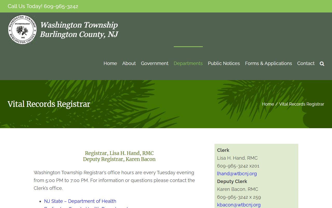 Westampton Township vital records page for Burlington County marriage license applications