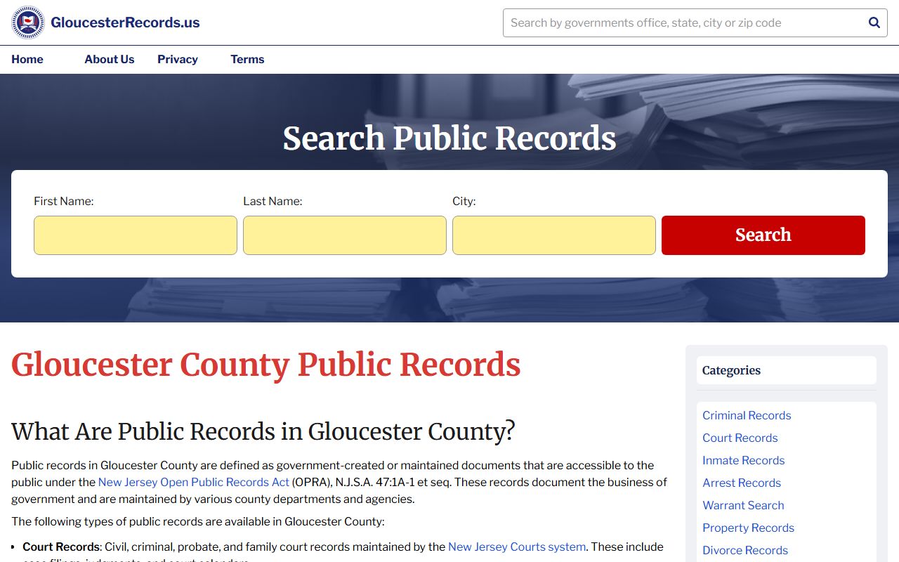 Gloucester County records portal for Gloucester County marriage license related searches