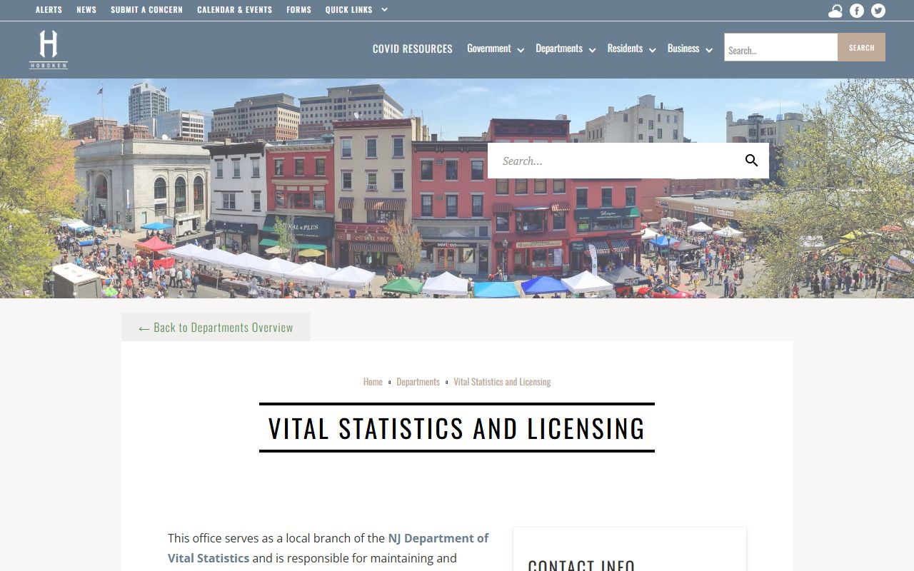 Hoboken city clerk vital statistics page for Hudson County marriage license services