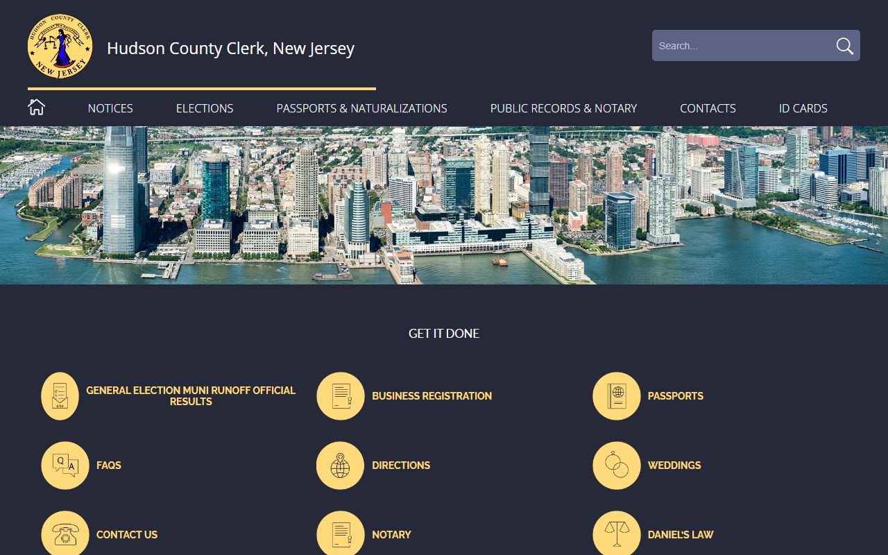 Hudson County Clerk official website for Hudson County marriage license direction