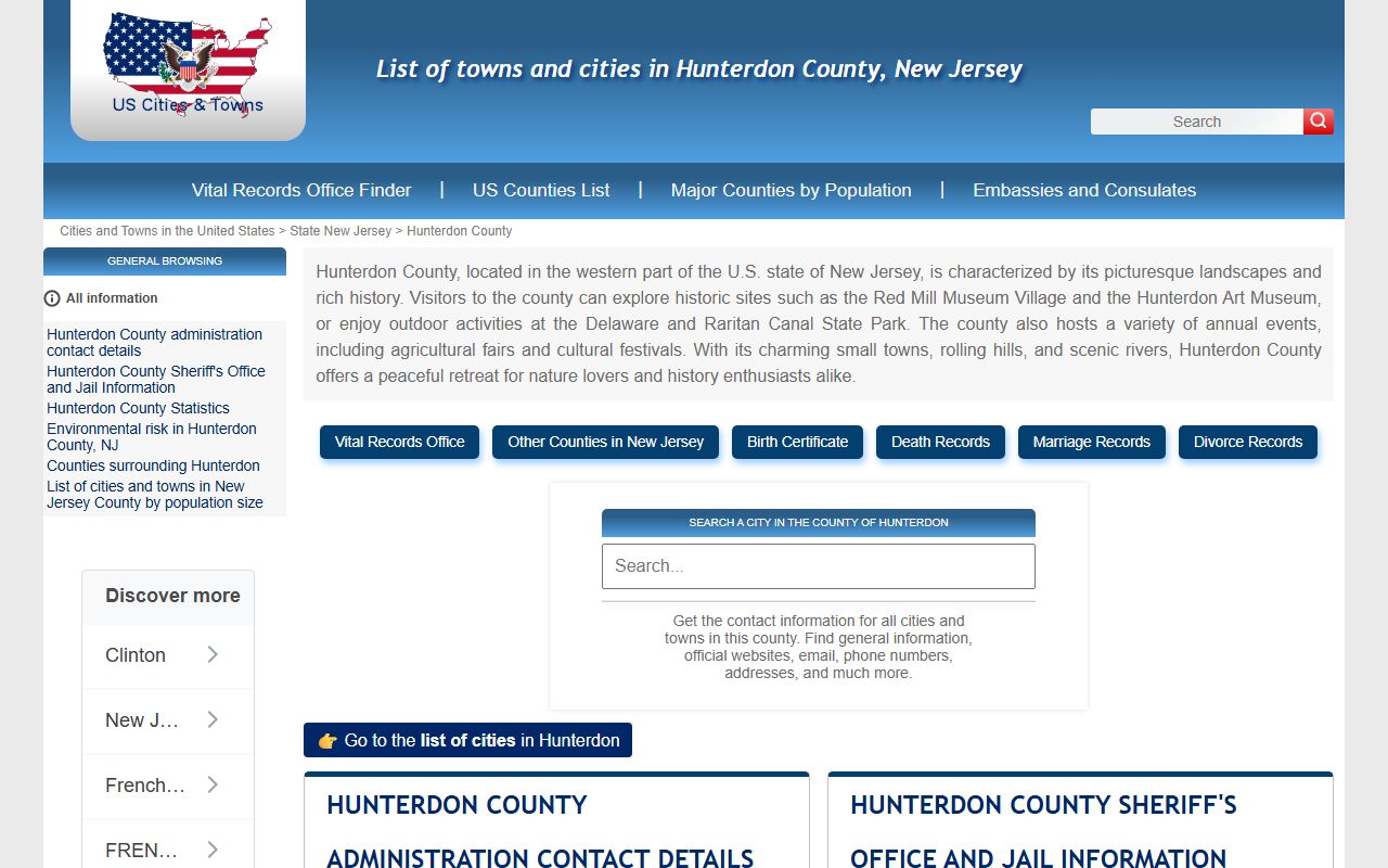 Hunterdon County directory listing for marriage license offices