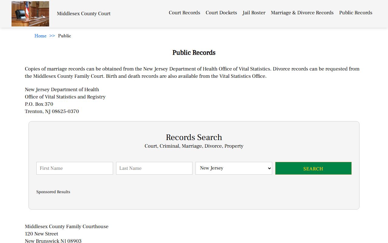 Middlesex County court public records portal for marriage license searches
