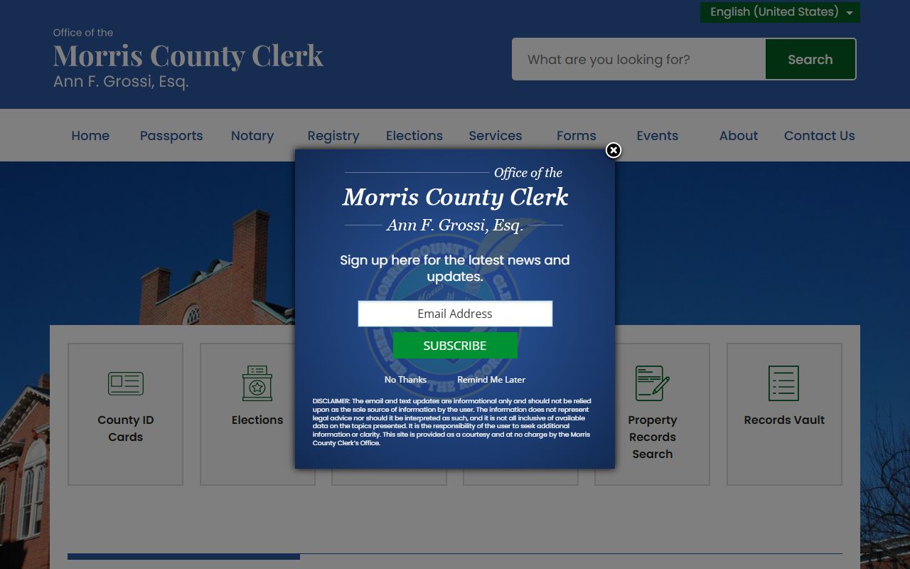 Morris County Clerk official website for marriage license information
