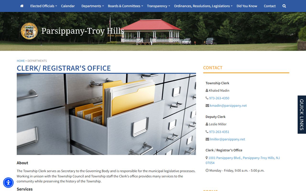 Parsippany-Troy Hills clerk and registrar office for marriage licenses