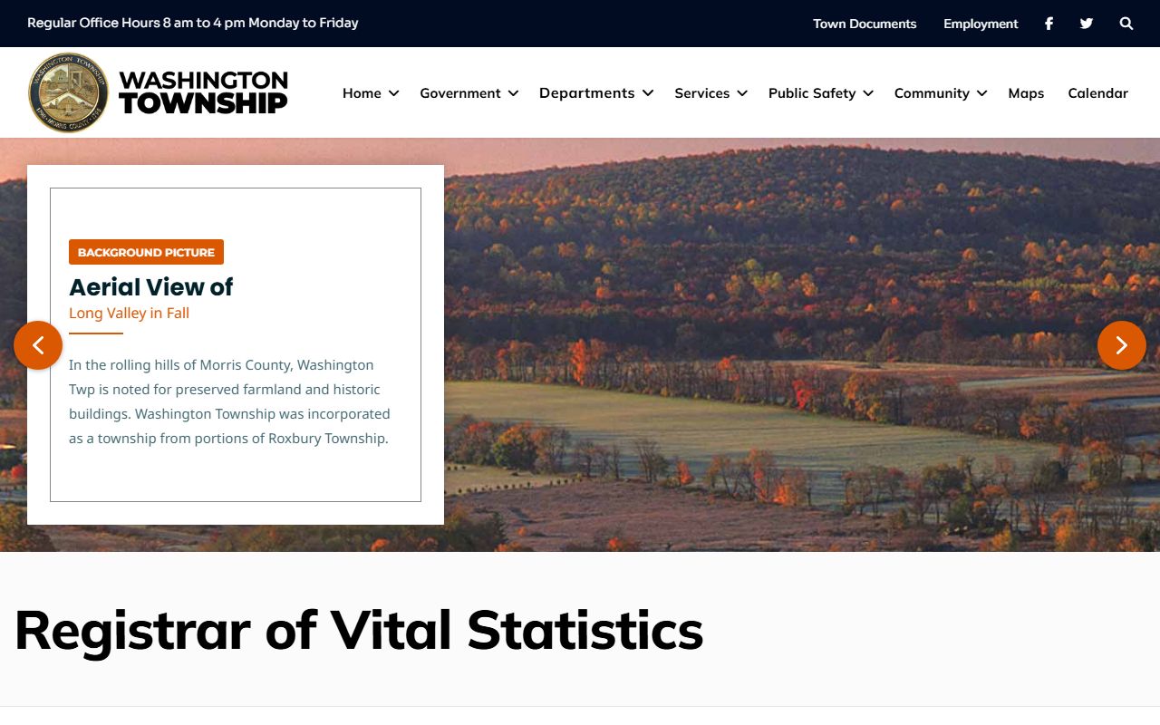 Washington Township Morris County registrar of vital statistics