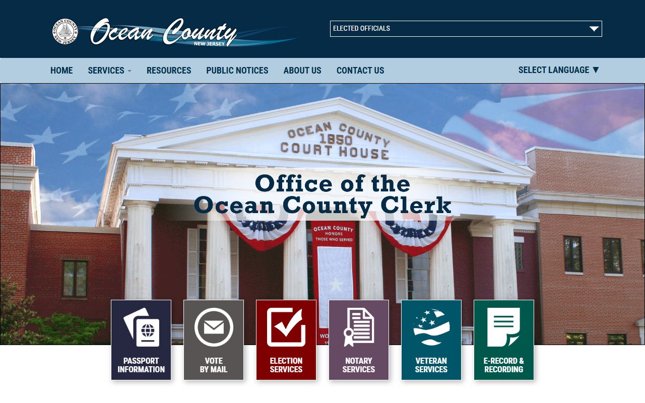 Ocean County Clerk official site for marriage license records