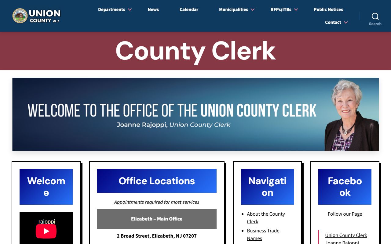 Union County Clerk official website for Union County marriage license information
