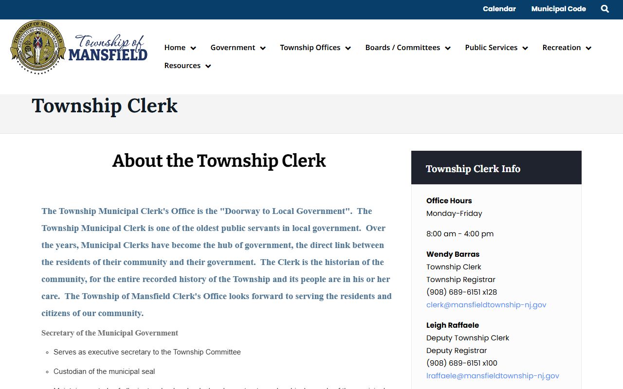 Mansfield Township Warren County clerk page for Warren County marriage license services