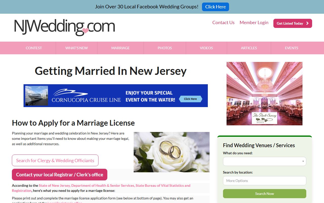 NJWedding.com New Jersey marriage license ceremony information