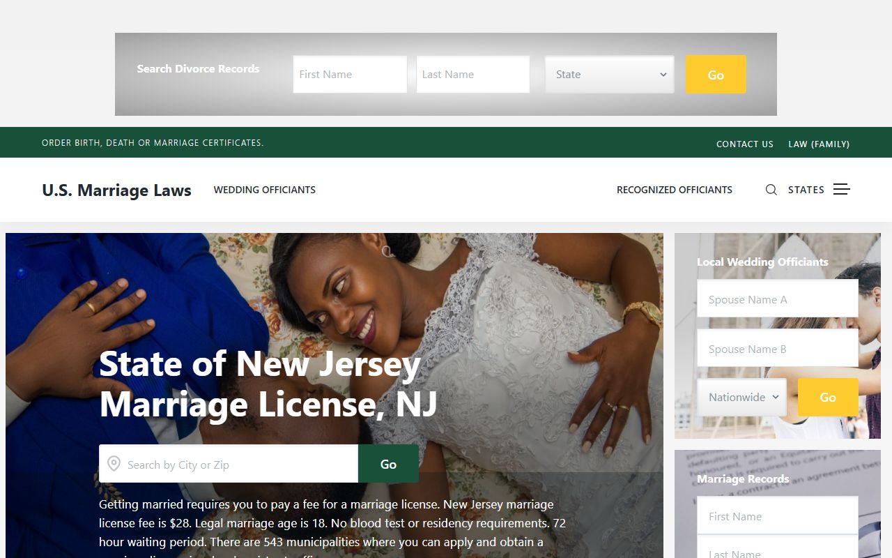 US Marriage Laws New Jersey marriage license office requirements